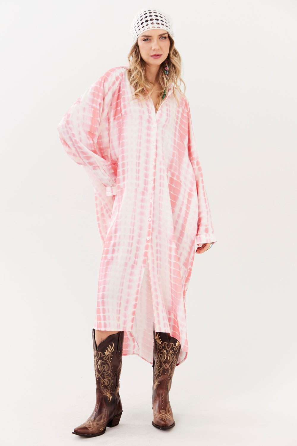 Yacamim M8 Pink Digital Tie-Dye Midi Shirt
