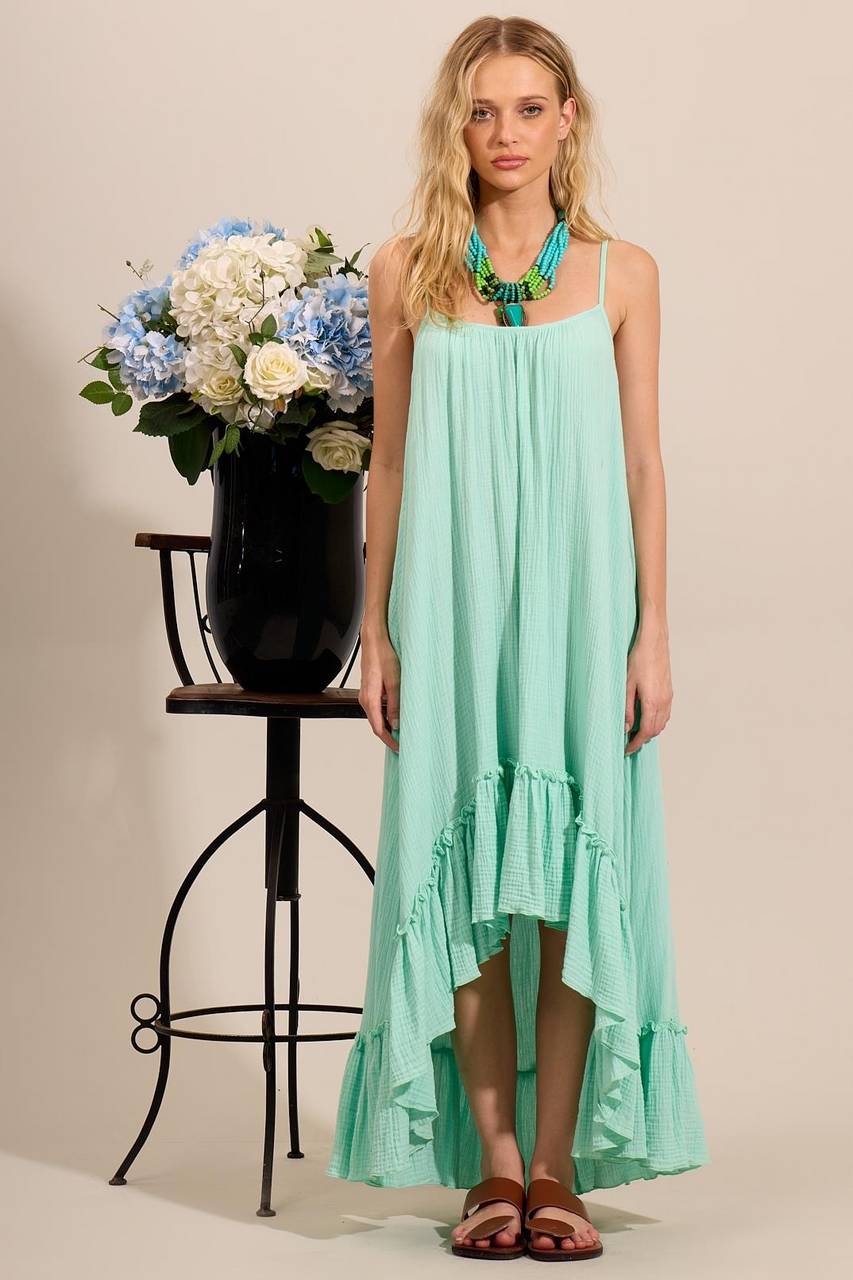 Yacamim E3 Mint Green Mullet Dress With Straps and Ruffles on the Hem