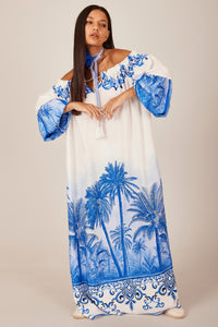 Yacamim C8 Printed Blue Gypsy Long Dress