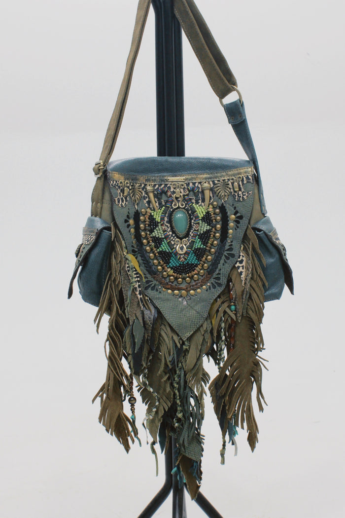 Handmade Small Green Leather Bag Yacamim #635