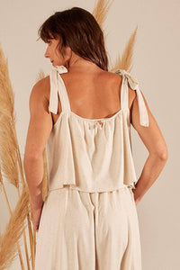 Yacamim A26 Beige Cropped Top with Wide Tie Straps