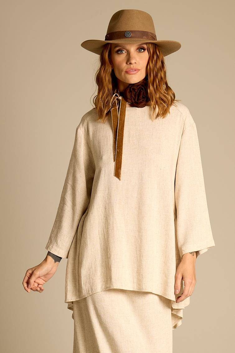 Yacamim Beige Linen Tunic with Points