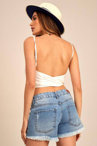 White Yacamim Cropped Top with Straps and Waist Tie A11