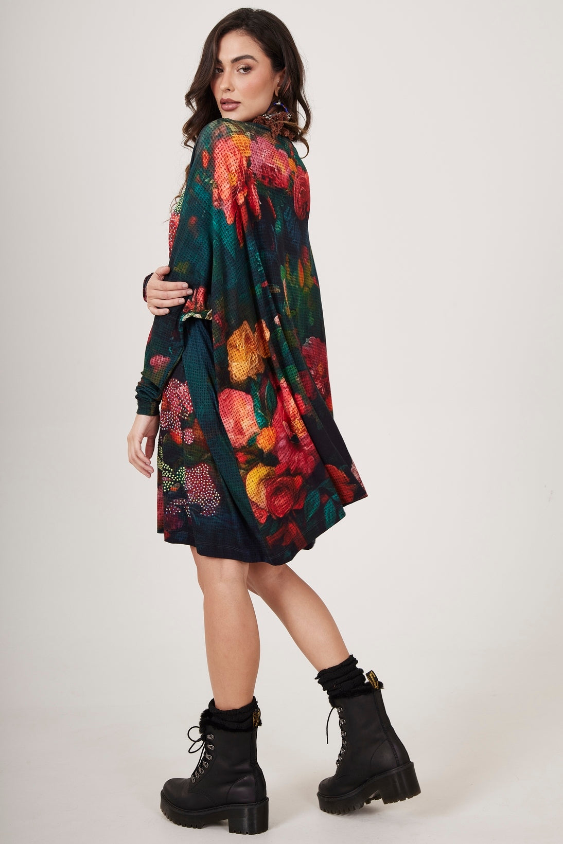 Loose Tunic with Studs Elephant Print Blue Yacamim B30