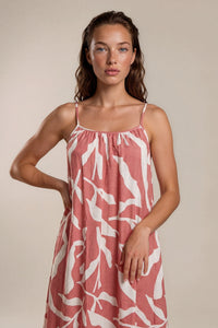 Vestido Midi Alças Reguláveis Com Babado Rosé Estampado Yacamim D29