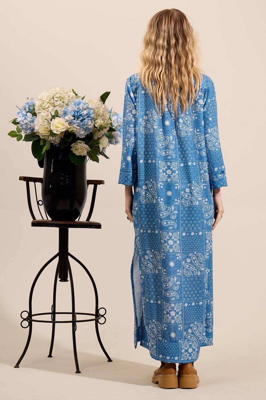 Yacamim M2 Long Blue Printed Chemise
