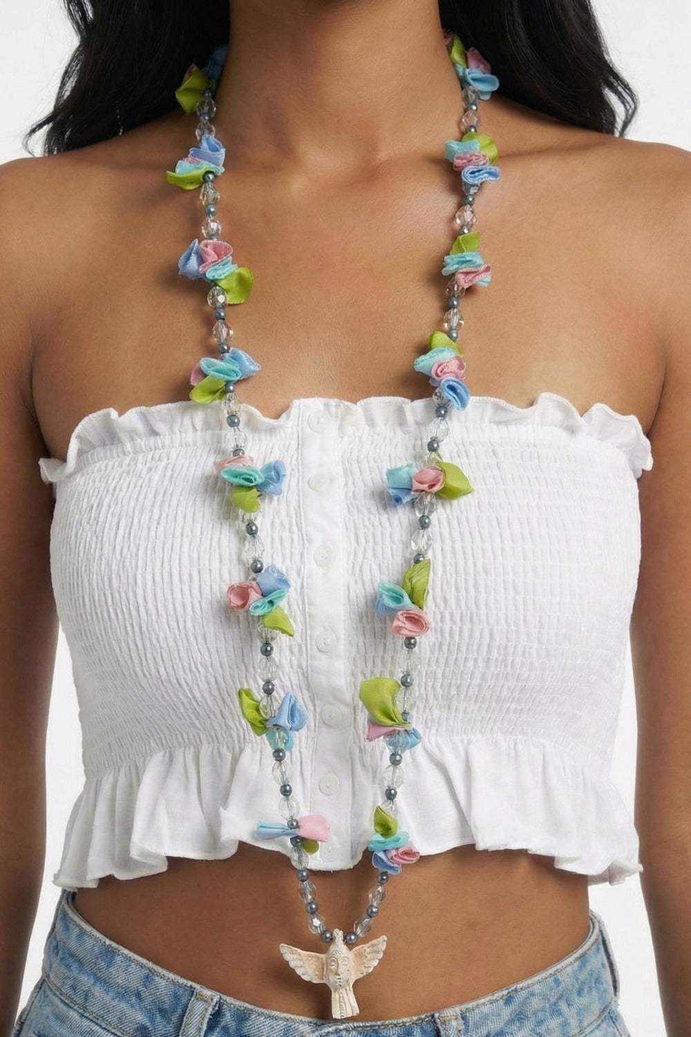 Yacamim Holy Spirit Blue Flowers Necklace #169