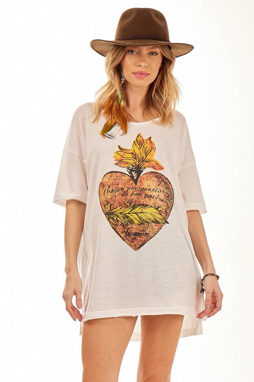 White Oversized Drop Shoulder T-Shirt with Exclusive Yacamim Print