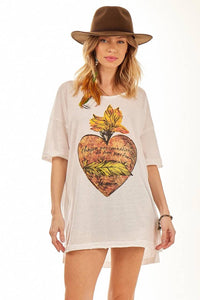 White Oversized Drop Shoulder T-Shirt with Exclusive Yacamim Print