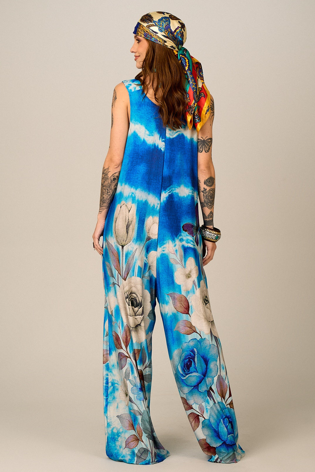 Yacamim Blue Jumpsuit with Rose Print O9