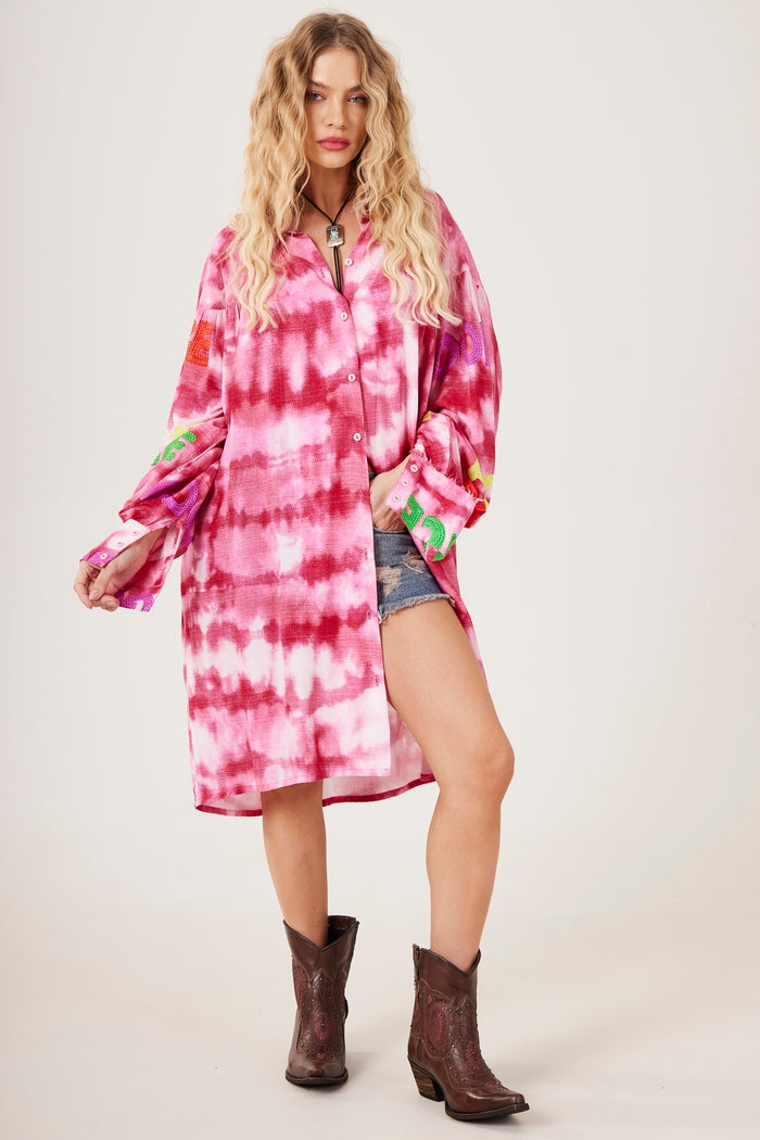 Yacamim L4 Loose Chemise with Pink Tie Dye Love Print