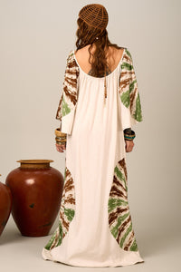 Yacamim Long Beige Mandala Print Dress E12