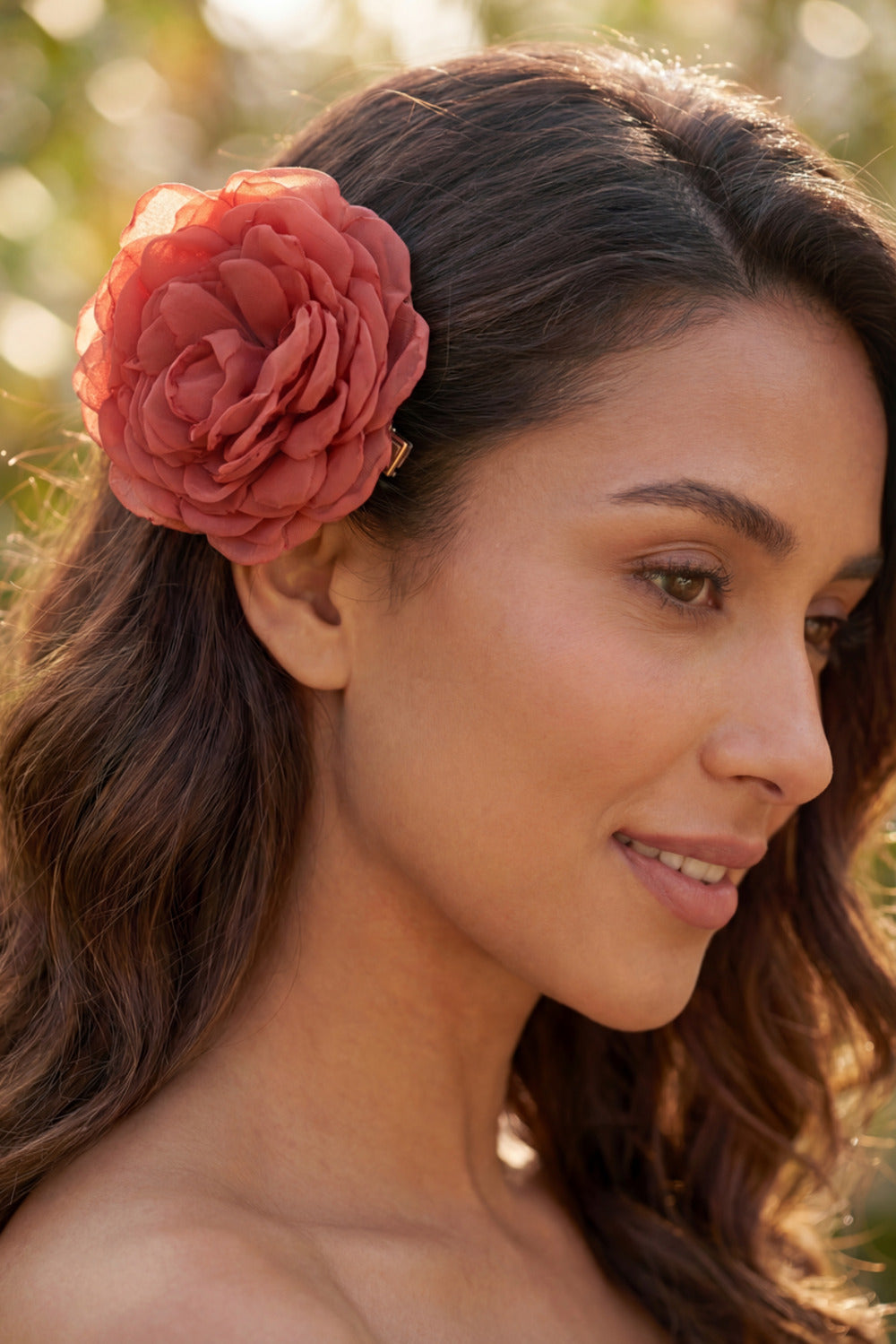 Coral Tulle Flower Hair Clip Yacamim #861