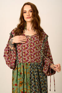Yacamim C20 Printed Green Flowy Long Dress