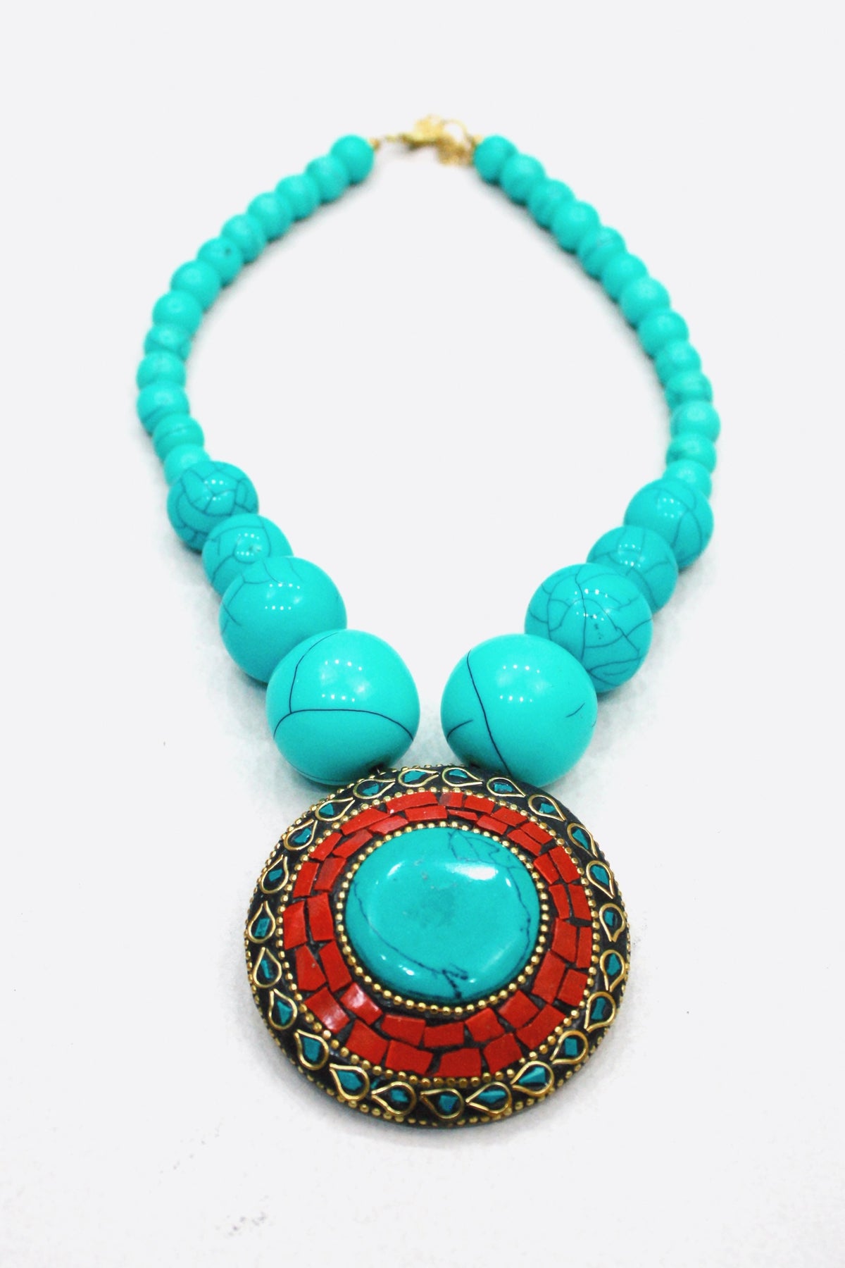 Tibetan Necklace with Green Spheres Yacamim #435