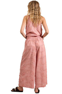 Yacamim Rosé Embroidered Floral Broderie Pantacourt Pants