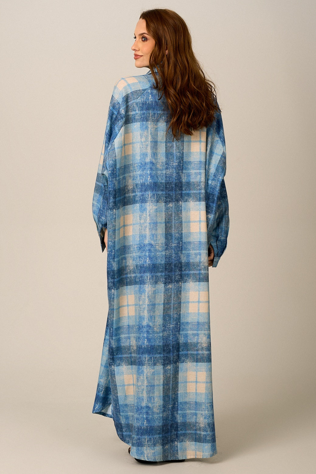 Yacamim M10 Blue Plaid Cotton Long Shirt