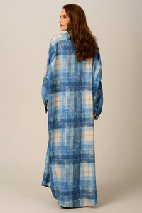 Yacamim M10 Blue Plaid Cotton Long Shirt