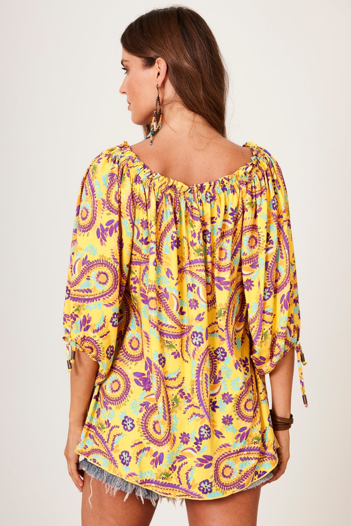 Yacamim Yellow Wide Cashmere Print Blouse B4