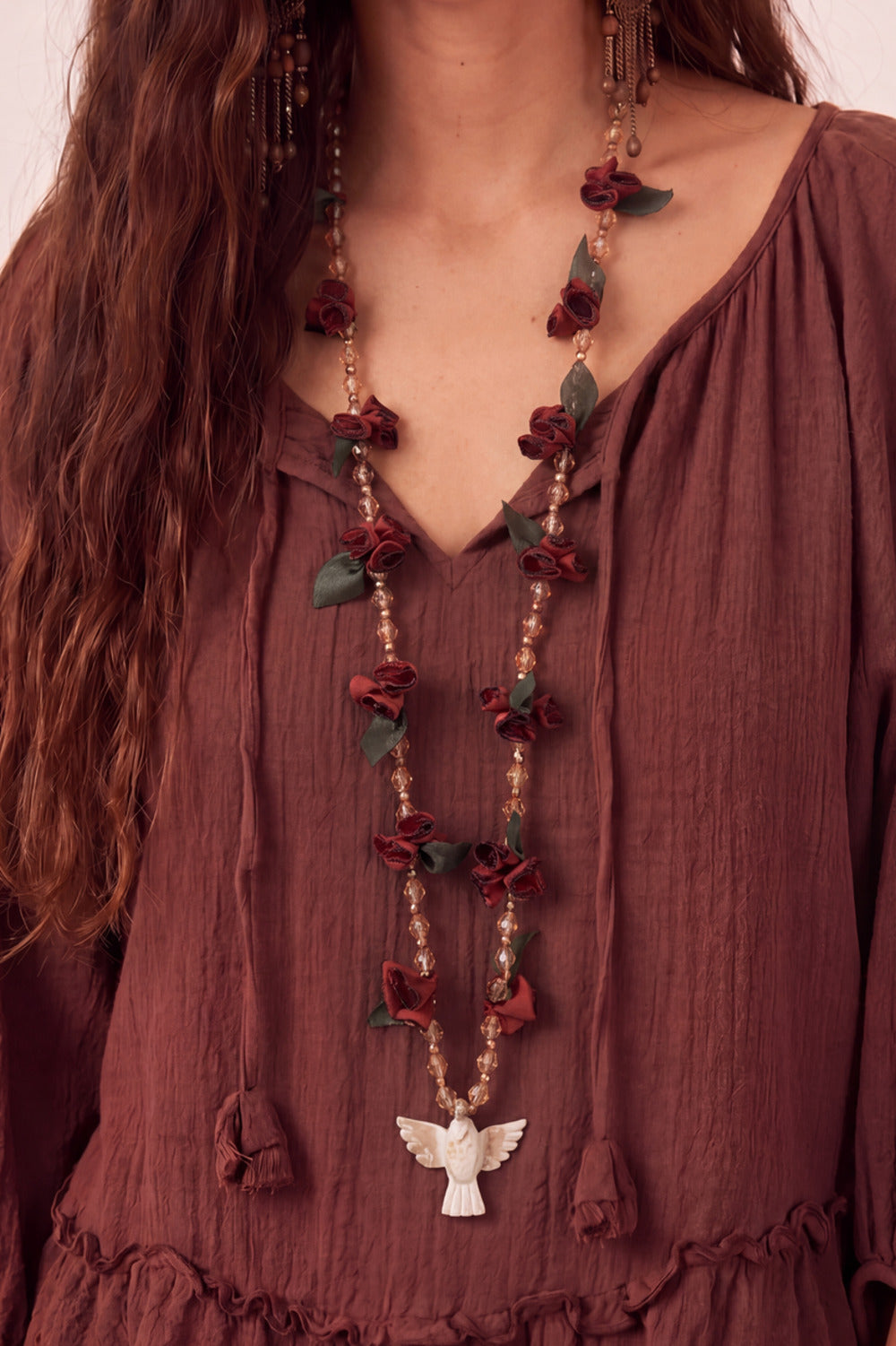 Dark Brown Holy Spirit Flowers Yacamim Necklace