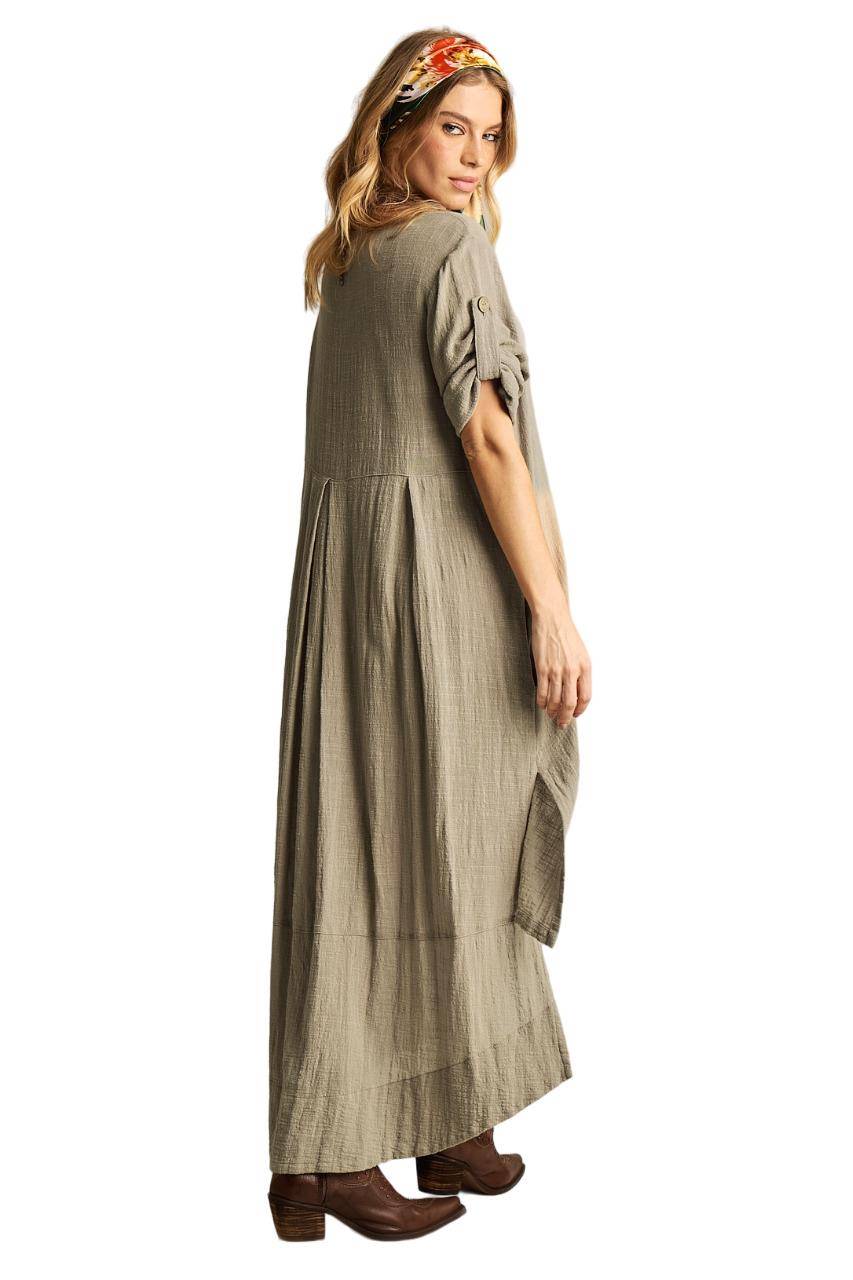 Yacamim C9 Extended Back Midi Dress in Green Tone
