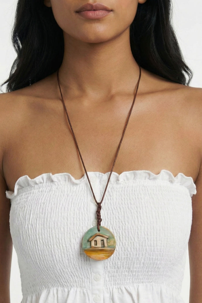 Handmade Necklace with Yacamim Ceramic Pendant #822