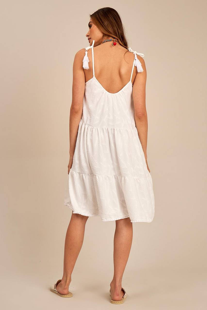 Yacamim D13 White Short Dress with Tie Straps