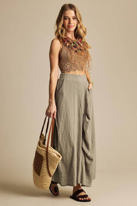 Yacamim Green Midi Skirt With Pockets