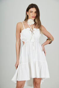 Yacamim C25 Off-White Viscose Linen Short Dress