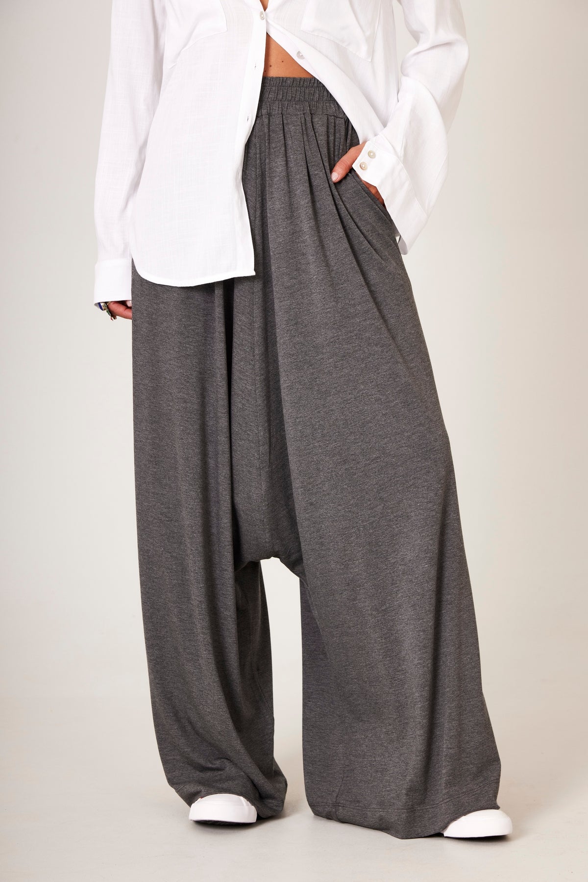 Yacamim H4 Dark Gray Plain Knit Harem Pants