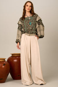 Yacamim I5 Natural Beige Linen Harem Pants