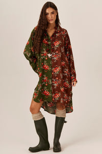 Yacamim Burgundy And Green Patchwork Wide Shirt M7