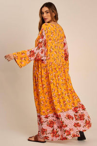 Yacamim Yellow Long Sleeve Patchwork Long Dress