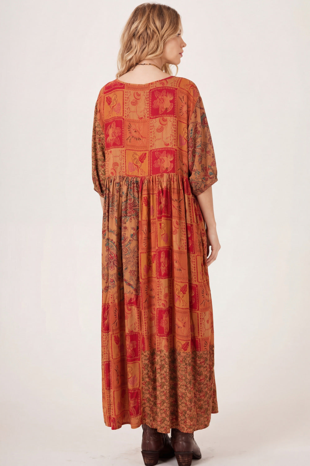 Yacamim Orange Patchwork Long Dress D1