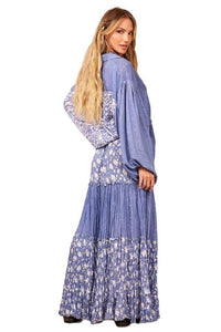 Yacamim Blue Patchwork Ruffled High-Waisted Skirt