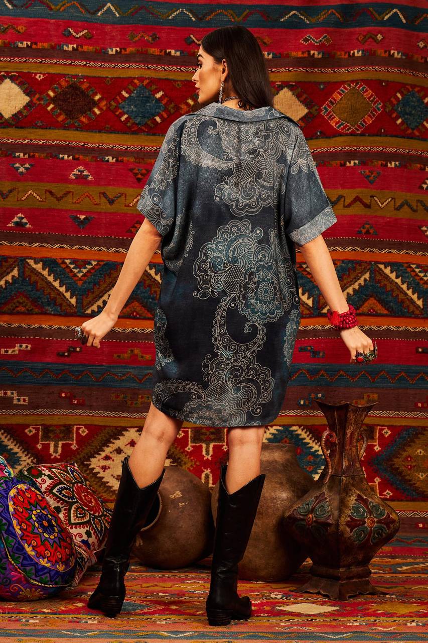 Yacamim Grey Elephant Print Oversized Shirt
