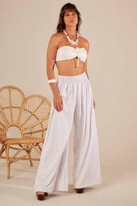 Yacamim H1 Plain White Linen Palazzo Pants