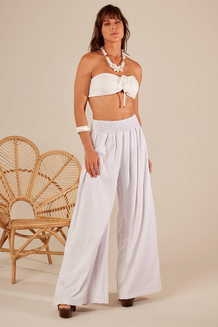 Yacamim H1 Plain White Linen Palazzo Pants