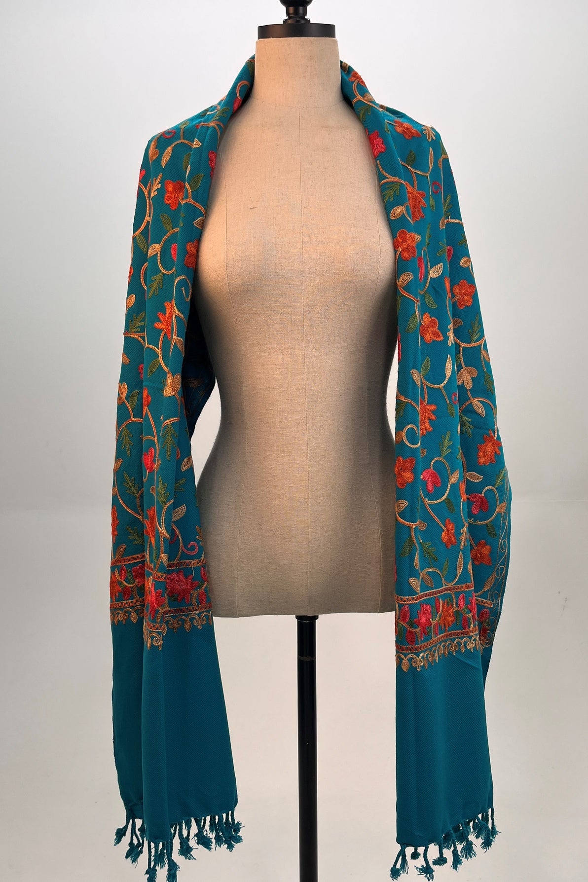 Yacamim Embroidered Turquoise Cashmere Scarf #336
