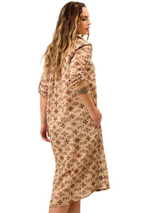 Light Brown Yacamim M6 Embroidered Midi Shirtdress