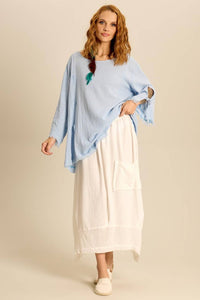 Yacamim White Linen Midi Skirt with Large Pocket