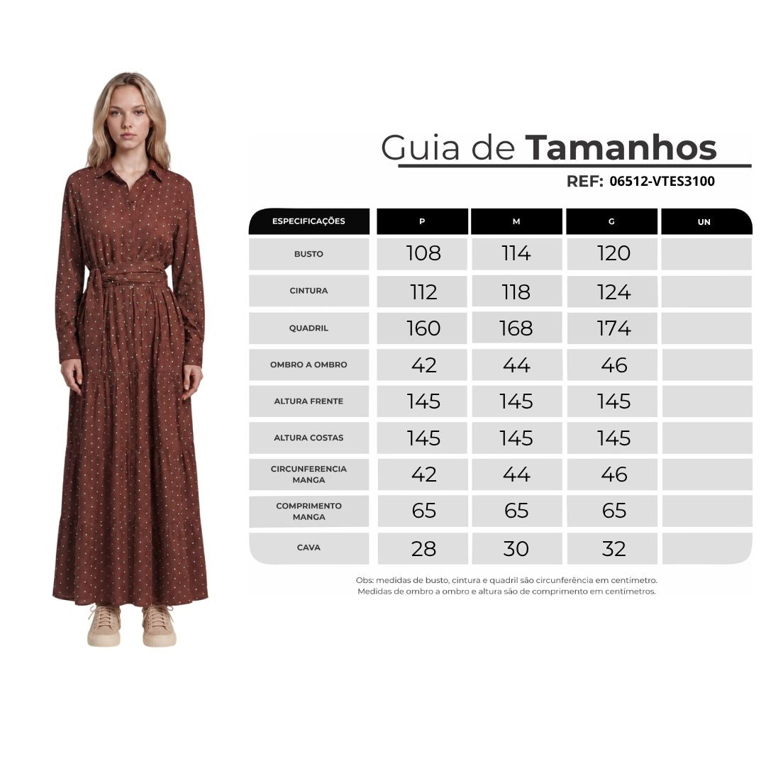 Vestido Longo Com Faixa Para Amarrar Na Cintura Marrom De Poá Yacamim D20