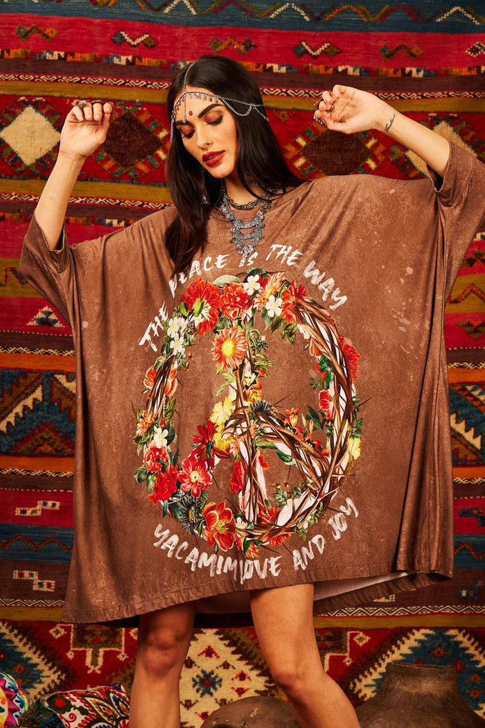 Tunic, Loose, Straight Cut, 3/4 Sleeves, Exclusive Yacamim Print