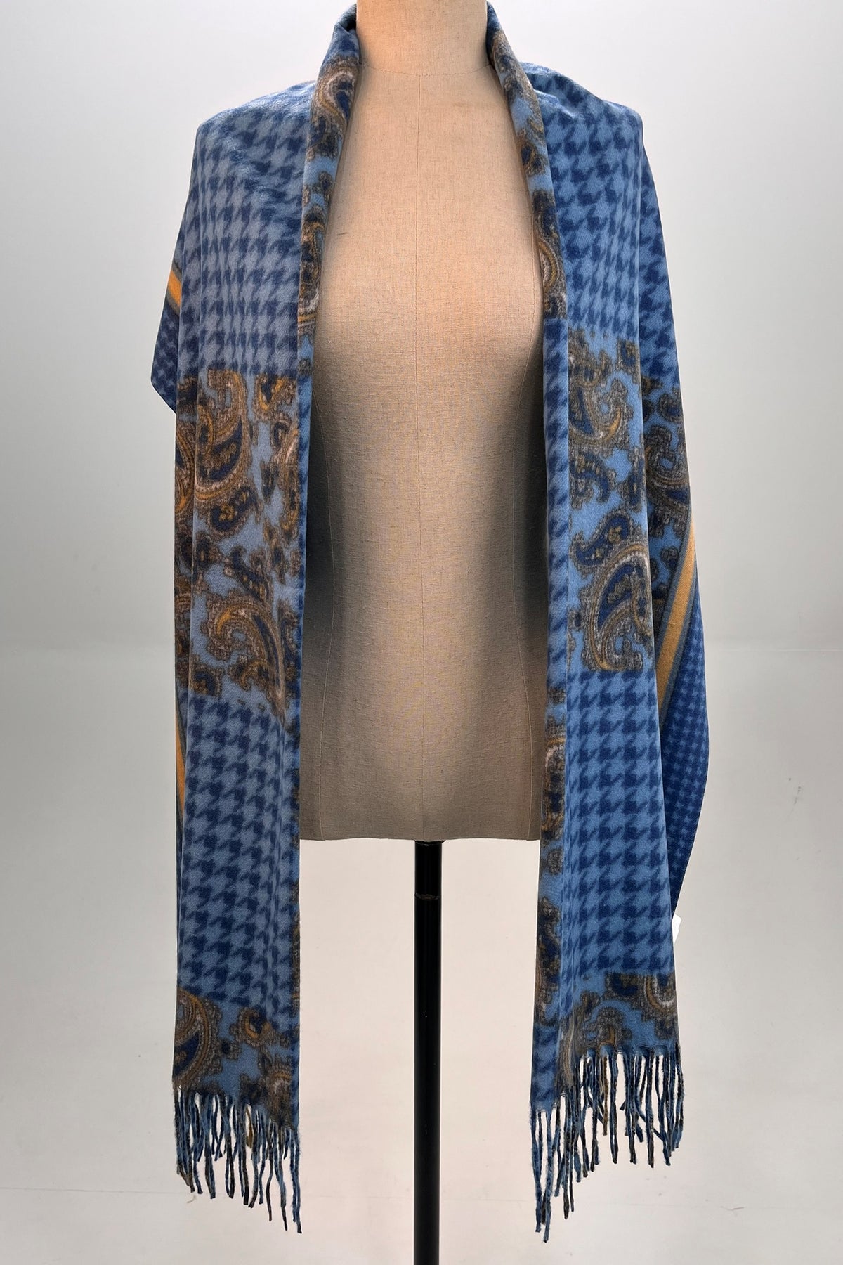 Yacamim Blue Plaid Cashmere Shawl Scarf #331