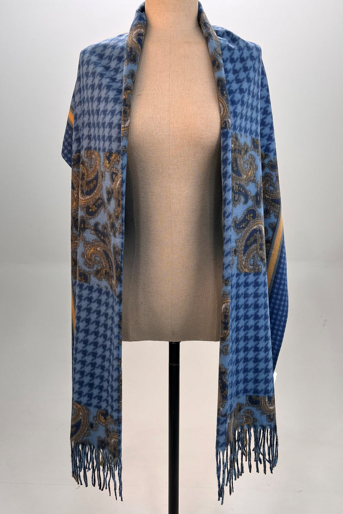 Yacamim Blue Plaid Cashmere Shawl Scarf #331