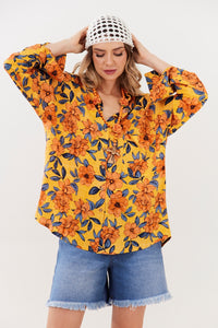 Yacamim A25 Orange Loose Fit Printed Shirt