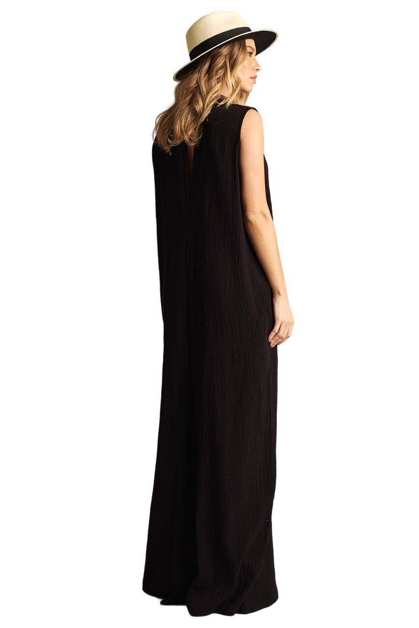 Yacamim Black Sleeveless Wide-Leg Jumpsuit