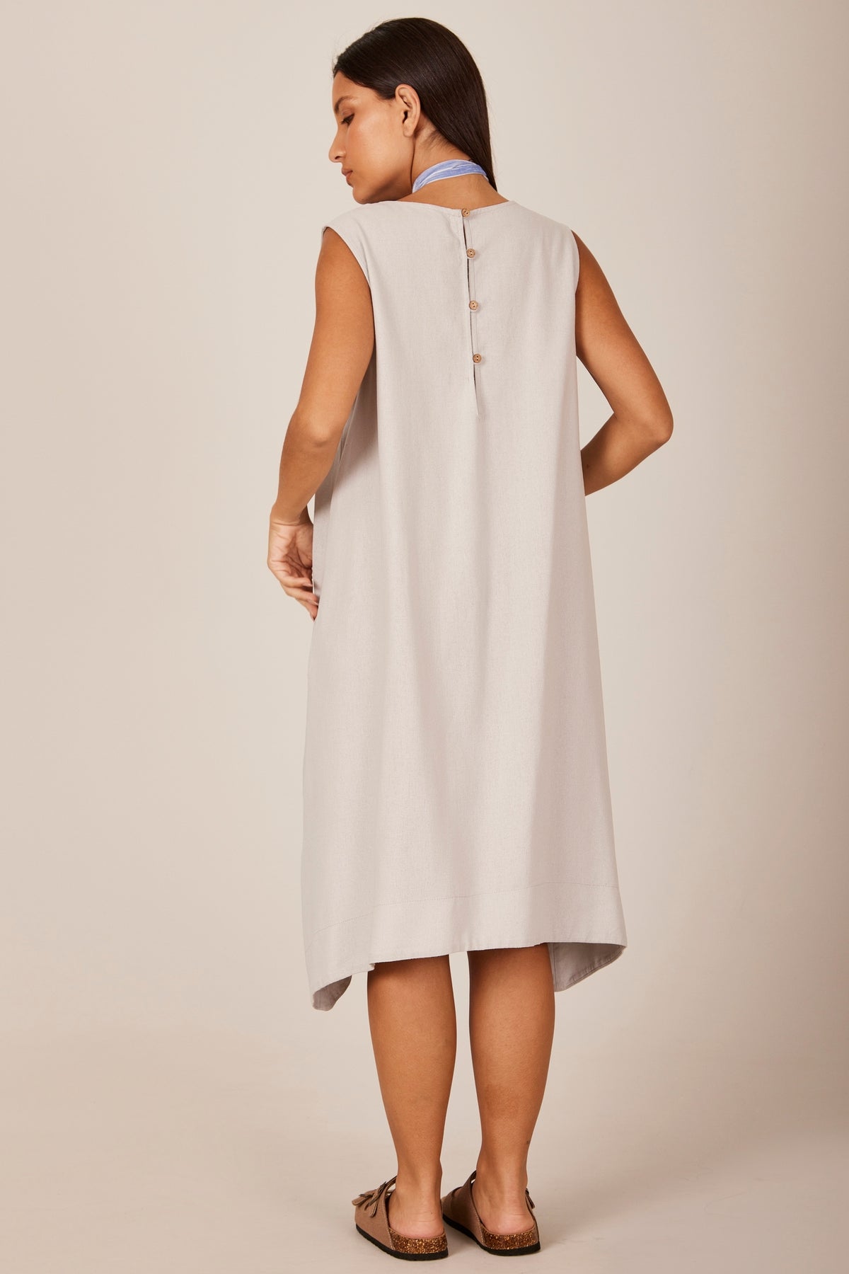Light Gray Yacamim C28 Plain Linen Sleeveless Short Dress