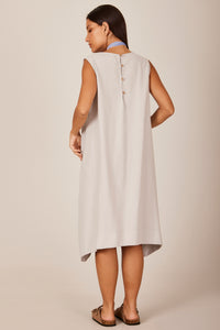Light Gray Yacamim C28 Plain Linen Sleeveless Short Dress