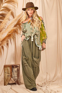 Yacamim H10 Stonewashed Green Harem Pants with Pockets